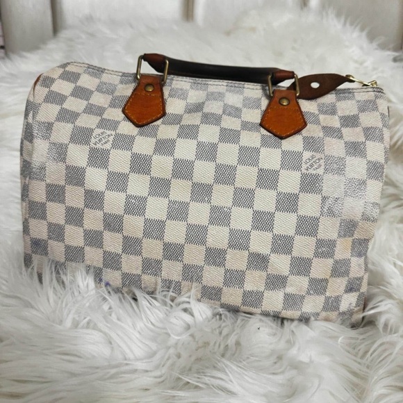 Louis Vuitton Tan Satchel with Damier Azur Canvas and Structured Shape - Picture 4 of 10